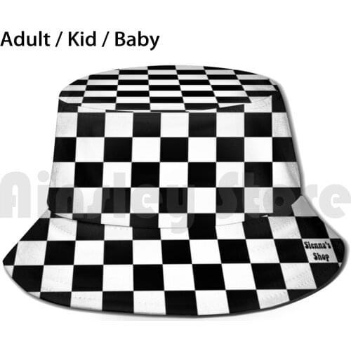 Checkered Bucket Hat Adult kid baby Beach Sun Hats Checkered Skater Black And White White Black Vsco Skater Black White