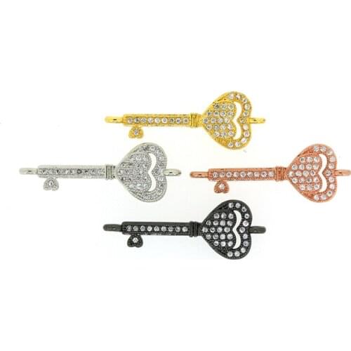 10pcs Wholesale Key Micro Pave CZ Pendants Charms For Necklace Bracelet Gold Roes Gold Color Metal Connectors For Jewelry Making