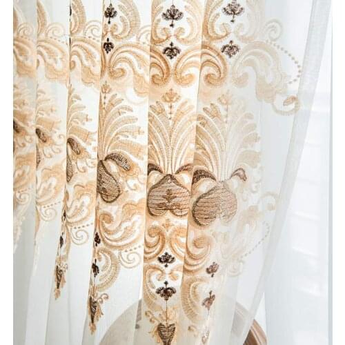 Royal Blue Sheer Curtains for Living Room European Floral Embroidered Tulle Villa Parlor Sliding Glass Window Drapes