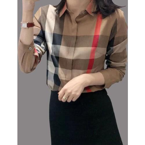 Puur Katoen Plaid Vrouwen Shirt 2021 En Najaar Populaire Nieuwe All-Wedstrijd Dunne Blouse Dieptepunt Shirt