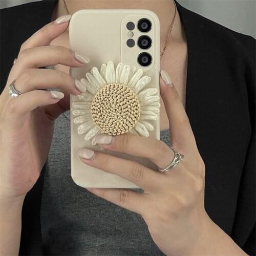 Chic 3D Sunflower Daisy Phone Case For Samsung Galaxy A32 A52 A72 A22 A12 A51 A71 A02 A21S A82 Solid Color Soft Protection Cover