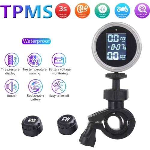New USB Solar Dual Charging Motorcycle TPMS Motor Tire Pressure Tyre Temperature Monitoring Alarm System with 2 External Sensors
