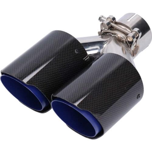 Exhaust Pipe Universal Dual Exhaust Pipe Tip Glossy Carbon Fiber Y‑Shape Tail Pipe W/Clamp Stainless Steel Exhaust Tip