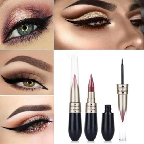 Waterproof 2 in1 Black Liquid Eyeliner Pen Eye Liner Pencil Long-lasting Matte Eye Shadow Liner Combination Natural Makeup TSLM2