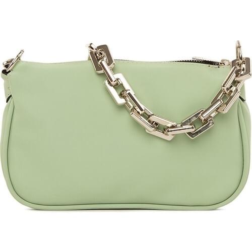 Bagmori Green Plastic Chain Satin Baguette Bag