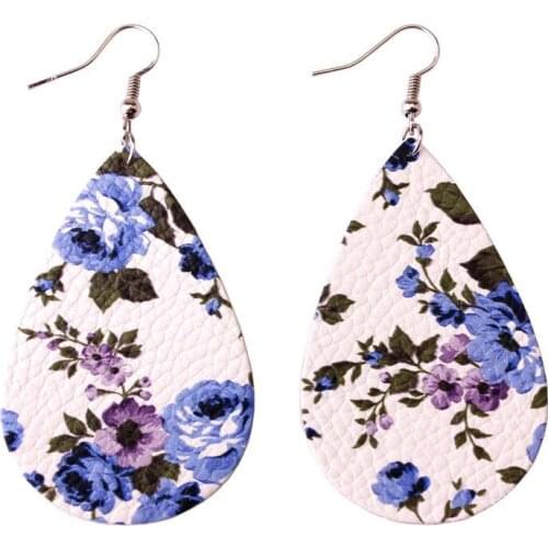 Unique Design Cut Out Rose Floral Print Leather Teardrop Earrings for Women Tear Drops Fit for Everyone