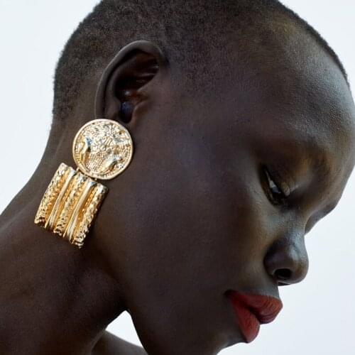 PPG&PGG 2018 New ZA Metal Drop Dangle Earrings For Women Trendy Vintage Gold Geometric Around & Square Statement Big Earrings