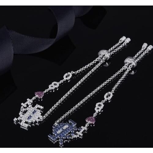 SLJELY Real 925 Sterling Silver Space Shooter Bracelet I LOVE 80s Heart Cubic Zirconia Stones Charm Bangle Women Fashion Jewelry