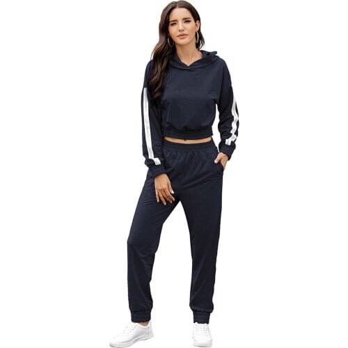 2 Piece Set Suit Women Casual Tracksuit Pullover Trousers Gray Sports Top+Pants Suit Clothes Full Long sleeve stitching suit Hot