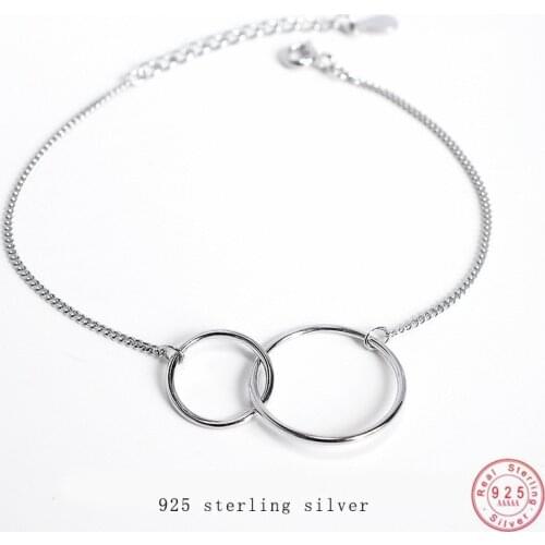 925 Sterling Silver Simple Double Ring Geometric Bracelet Women Korean Style Temperament Party Wedding Jewelry Accessories