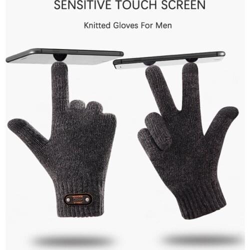 Winter Knitted Mens Gloves Wool Touch Screen Thickened Warm Driving Cycling Students Mobile Phone Game Elastic Wrist Gloves