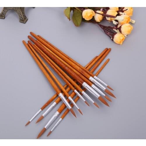 12Pcs Paint Brush pen Set Nylon Hair Acrylic Watercolor draw Round Pointed Tip