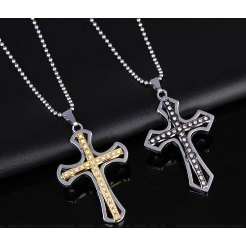 2019 New Rhinestone Cross Pendant Necklace Men Women Crucifix Jewelry Women Statement Necklace Fashion Gift