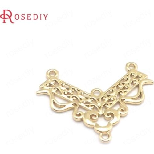 39992)10PCS 19x25MM 24K Champagne Gold Color Brass Earrings Connect Charms Pendants Jewelry Making Supplies Diy Accessories