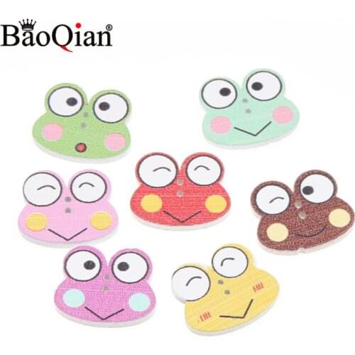 50Pcs Mix Cute Frog Wooden Buttons For Sewing Children Clothing Scrapbooking Crafts DIY Kid Apparel Supplies Needlework 18x20mm