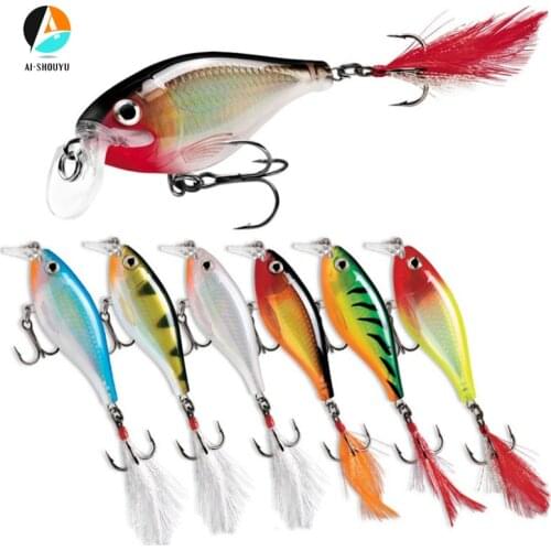 AI-SHOUYU 1pc Minnow Fishing Lures 9cm/13g Hard Bait with Feather Tail Bass Pesca Wobblers Crankbait Fishing Tackle