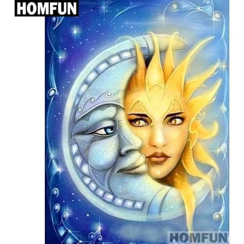 HOMFUN Full Square/Round Drill 5D DIY Diamond Painting "Moon & sun" Embroidery Cross Stitch 5D Home Decor Gift A01396