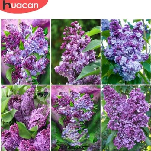 HUACAN Diamond Embroidery Painting Flower Cross Stitch Full Drill Diamond Mosaic Purple Lilac Home Decoration