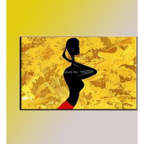 Free Shipping High Quality Wall Decorative Painting For Home Decoration Abstract Golden Background and Black Woman Oil Painting