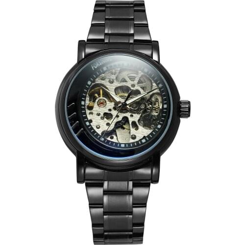 New FORSINING Top Luxury Men Mechanical Watches Automatic Skeleton Stainless Steel Gold Mens Wrist Watch Relogio Masculino
