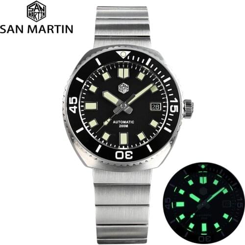 San Martin Men Watches Original Design Retro Diver Watch Sapphire NH35A Automatic Mechanical 20Bar Ceramic Bezel C3 Luminous