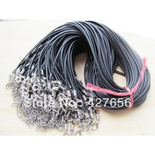 30 strings black rubber leather necklace cord with 1.8inch chain & 1.2x0.7cm lobster clasp LNC0004