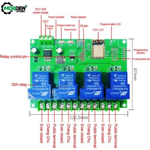 DC7-28V/5V 30A ESP8266 WIFI Four-Way Relay Module ESP-12F Board 4M Byte Flash I/O UART For Arduino Dropship