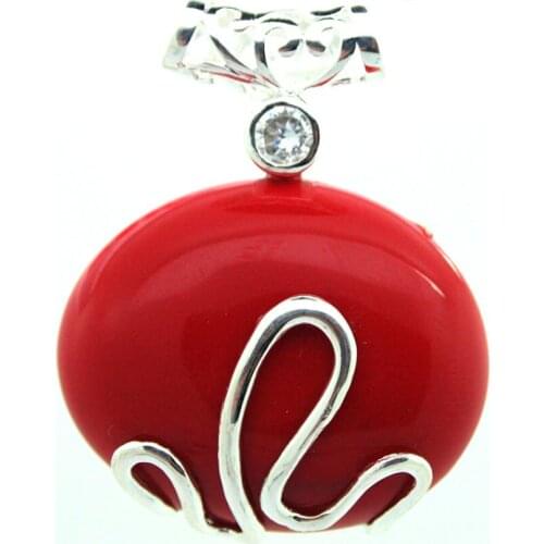 Elegant 925 Sterling Silver imitation Red Coral Fortune Pendant 37x30MM