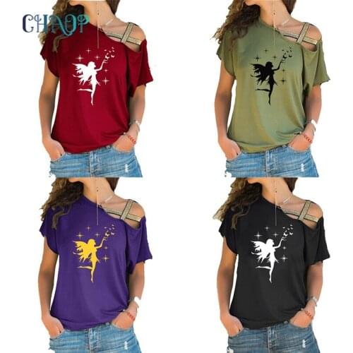 Spring Summer Woman Tee Shirt Fairy Butterfly Woman Art Fashion Irregular Skew Cross Bandage Style Tee Tops Hot Sale 2021