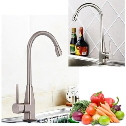 Classic Nickel Brushed Zin- Alloy Kitchen Sink Faucet Deck Mounted Single Lever Side Hot and Cold Mixer Tap