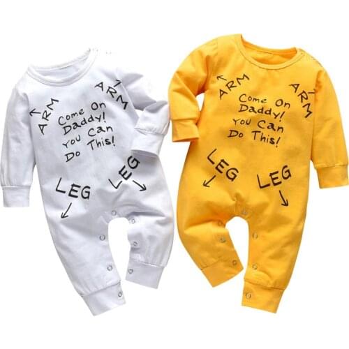 Baby Boys Girls Rompers Infant Letter Come On Daddy!You Can Do This! Long Sleeve Jumpsuit Newborn Baby Clothes Pajamas