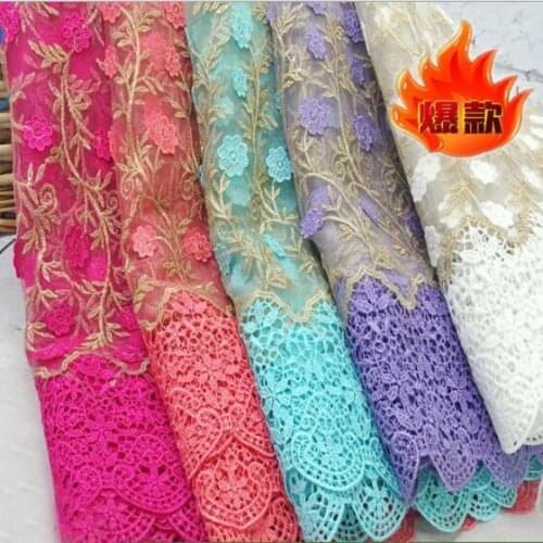 2y 2017 High Quality Gold Thread Embroidered 3D Appliques Lace Fabric African French Net Tulle Water Soluble Sewing Accessorie