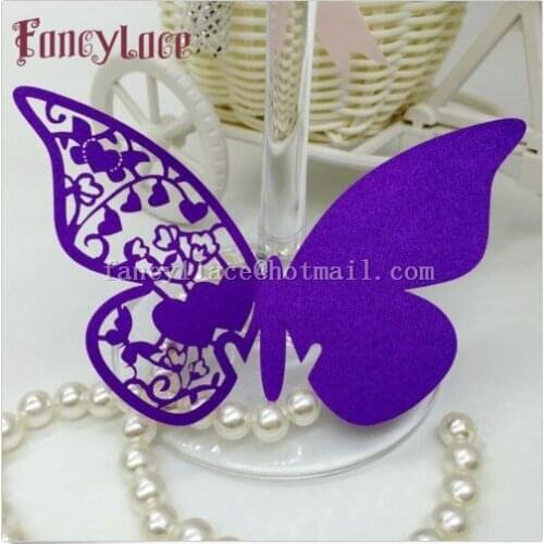Laser Cut Paper Butterfly Name Place Cards Cup Card Purple Wine Glass Cards Wedding Table Decorations Can Be Customized 50pcs