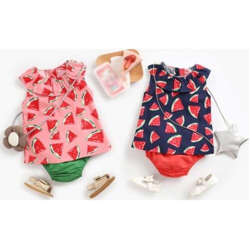 Summer Baby Girl Set Printed Watermelon Clothes Sets Cute Infant Child Outfit Vest Top T-shirt+Shorts Pants1