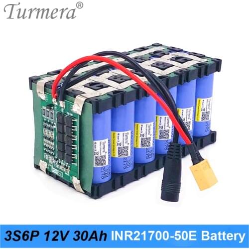 Turmera 12V 30Ah Lithium Battery 3S6P Use INR21700-50E 5000mAh 3.6V with 3S 40A Balance Board for Uninterrupted Power Supply 12V