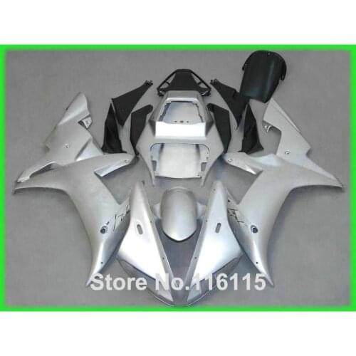 MOTOMARTS Full injection molding High quality fairings set for YAMAHA YZF R1 2002 2003 black silver ABS Fairing kit 02 03 KN35