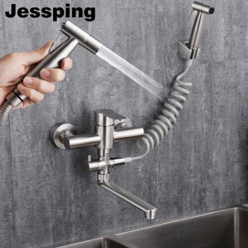 Wall set kitchen faucet water tap thickness body brushed surface