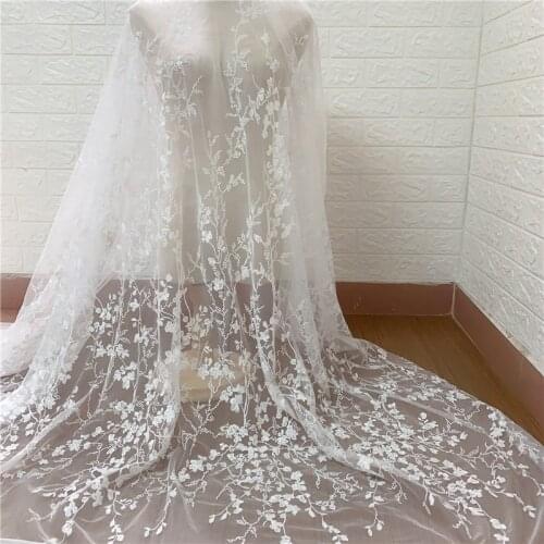 2020 New Lace Fabric Off white Tulle Mesh Embroidery Lace Fabric DIY sewing dress cloth lace fabric Wedding Dress gown fabric
