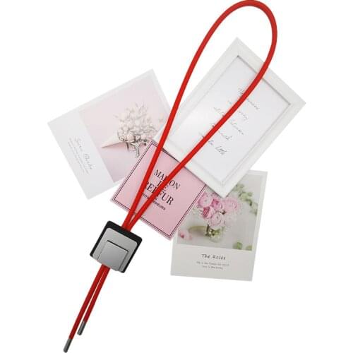 New Red Leather Rubber Rope Long Necklace For Women Fashion Metal Square Matching Chokers Sweater Chain Clothes Accesories Gift