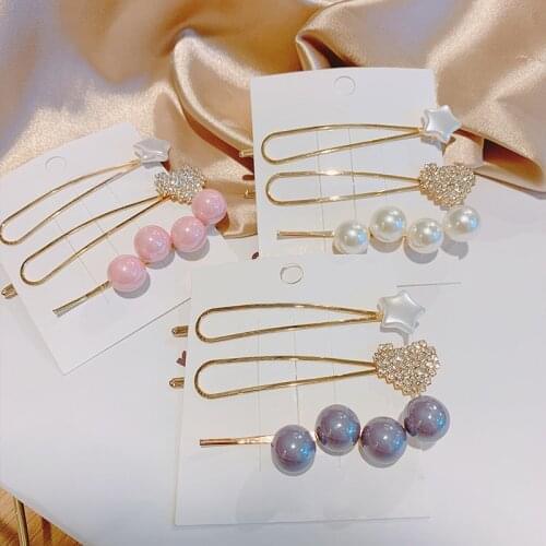New Korean Fashion Hair Jewelry Pearl Rhinestones Hairpins Women Girls Trendy Ladies Star Heart Hair Clips Accessories Femme