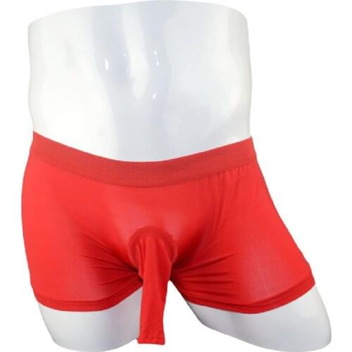 Open Top Gay Boxer Shorts Penis Sheath Sexy Men Underwear Ice Silk Men Solid Trunks Lovers Penis Pouch