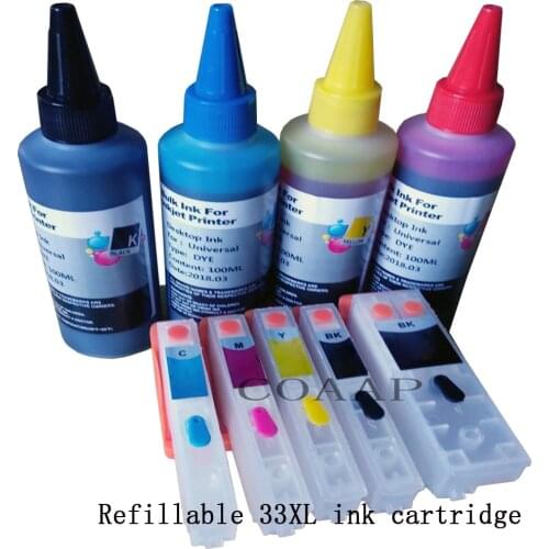 New Refillable ink cartridge for EPSON 33XL Expression Premium XP 530 540 630 640 635 645 830 900 Printer + 400ML ink