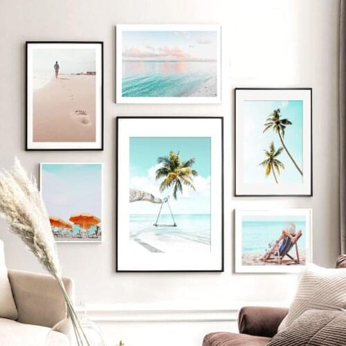Beach Girl Street sign sea Tree Landscape Wall Art Canvas Painting Nordic Posters And Prints Wall Pictures For Living Room Decor