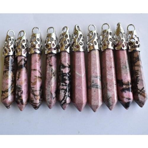 Wholesale 10pcs/lot Fashion good quality natural Rhodochrosite stone Hexagonal pillar charms pendants 12x50mm for jewelry making