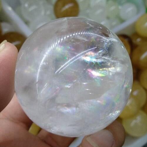 1pcs 50-60mm Clear OPTICAL CALCITE with Some RAINBOWS White Iceland Spar Crystal Sphere Ball