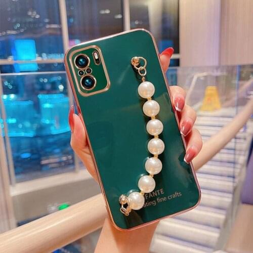 Luxury Wrist Chain Pearl Bracelet Case For Xiaomi Redmi Note10S Note10 Pro Cover For Redmi Note 10 S Pro Case Silicone Capa