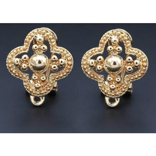 Earrings Post with Loop Hanger Filigree Flower Base Blanks DIY Metal Clip Stud Earrings Jewelry Findings 18x21mm 10 Pairs