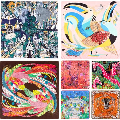Animapolis Hand Rolled Silk Scarf 100% Silk Designer Scarf Shawl 90cm Square Silk Scarfs Silk Twill Scarf 90*90cm bandana