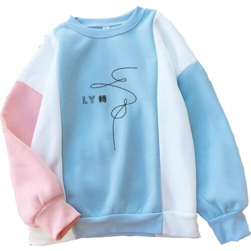 Kpop Hoodies Women Korean Bangtan Boys Casual Fleece Multicolor Splic Streetwear Autumn Winter Drop Shoulder O-necek Sweatshirt