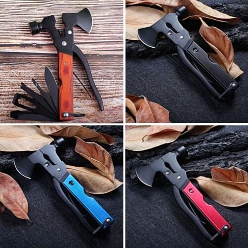 Hammer Axe Tools-15-in-1 Pocket Essentials Survival Compact MultipurposeTools with Knife Axe Hammer Plier Camping Supplies Kit